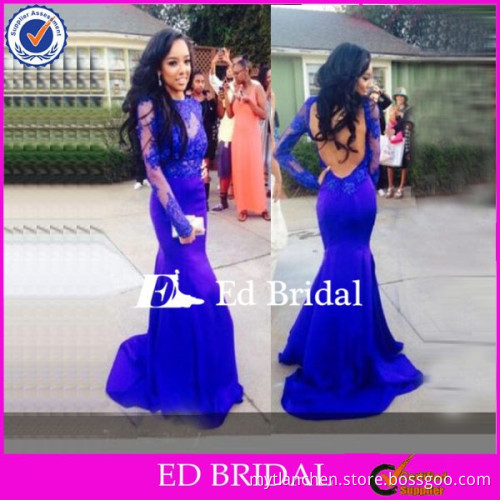 CE1150 Wholesale Cheap Sexy Backless Sheer Long Sleeve Royal Blue Mermaid Evening Dresses China
